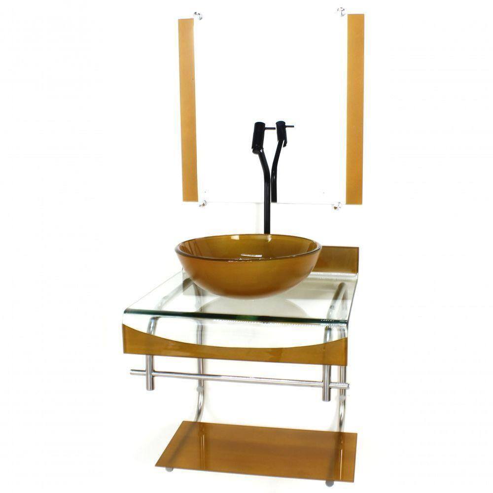 Gabinete Duplo Inox Cuba Redonda Dourado C/Torneira Preta