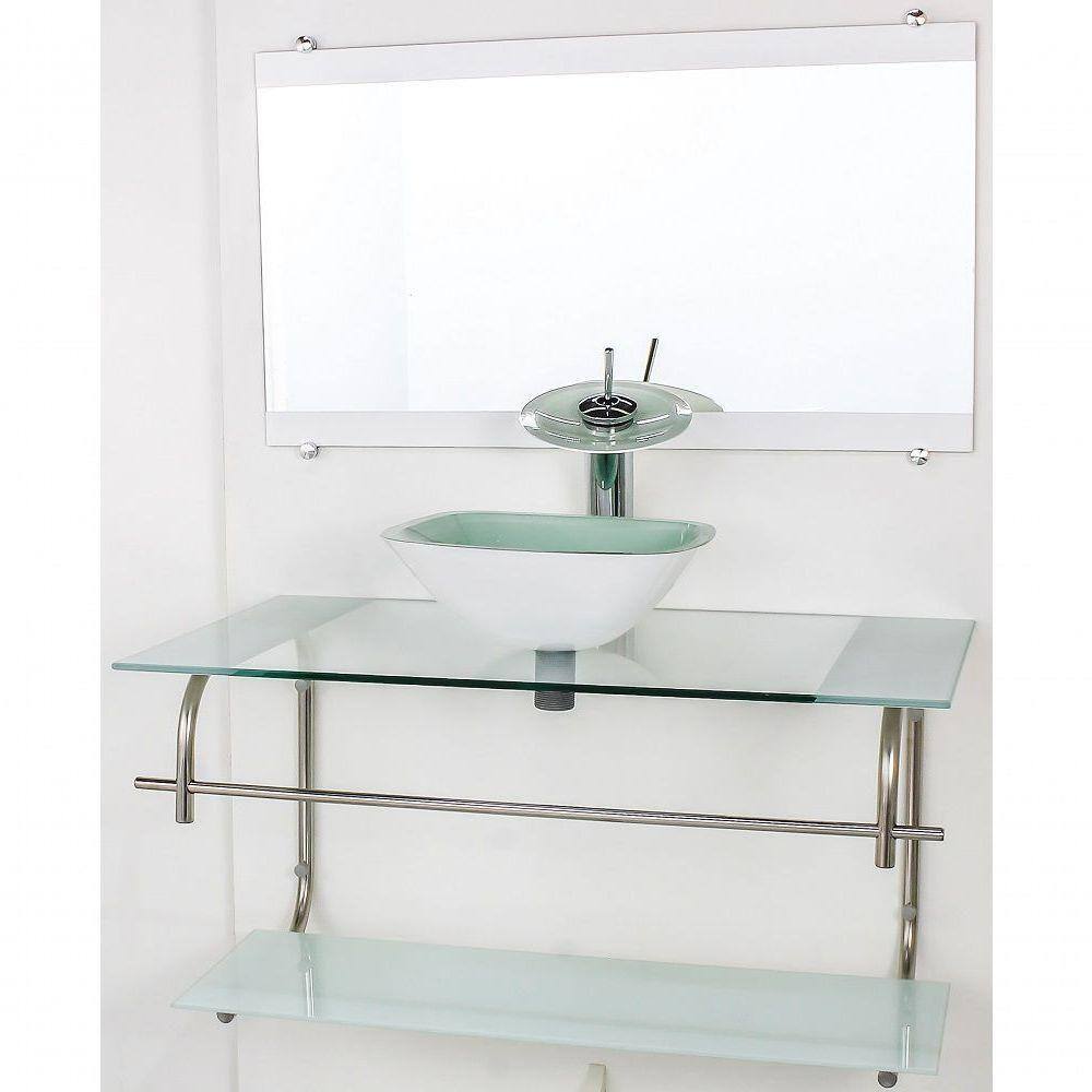 Gabinete De Vidro Inox 90cm Cuba Quadrada Cqp Branco