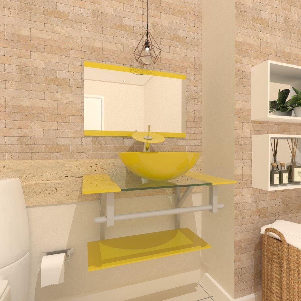 Gabinete De Vidro 80cm Ac Cuba Redonda Amarelo