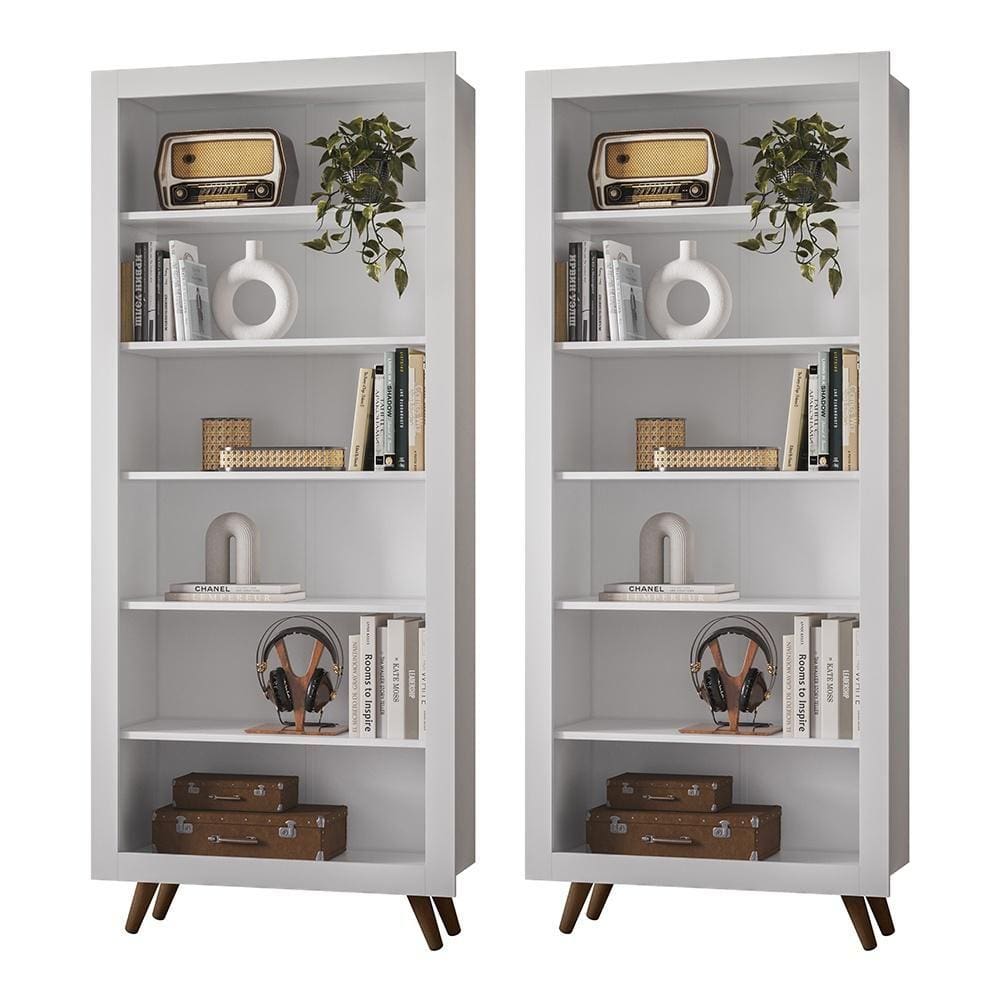Kit com 02 Estantes Livreiros Retrô 4430 Qmovi Branco