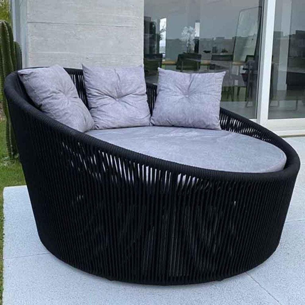 Chaise Palmeira Preta Linus Mescla Cinza Claro