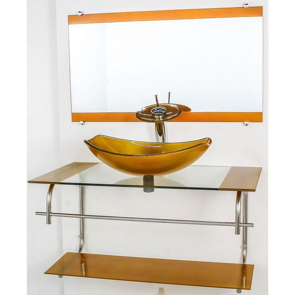 Gabinete De Vidro Inox 80cm Cuba Oval Chanfrada Dourado