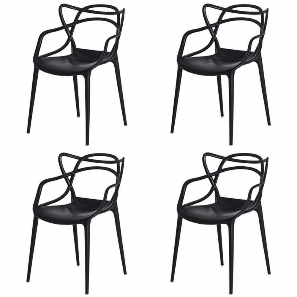 Kit 4 Cadeiras Para Sala De Jantar Allegra Empilháveis Pretas Preto