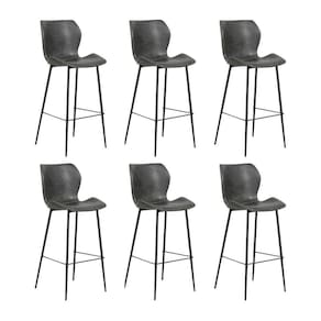 Kit 6 Banquetas Alta Com Encosto Para Bancada Cozinha Penha R02 Pu Cinza Chumbo - Mpozenato