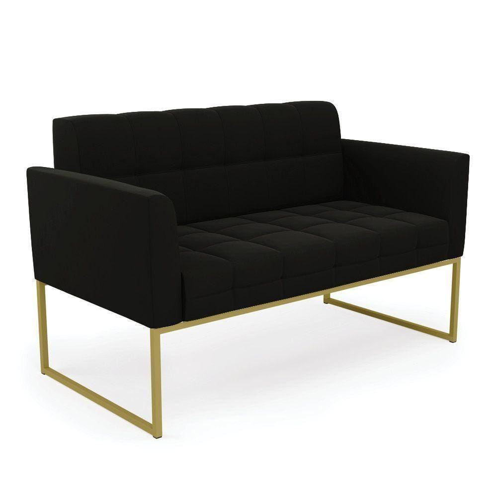 Sofá Namoradeira Elisa Suede Preto Base Metálica Industrial Dourada - D`rossi