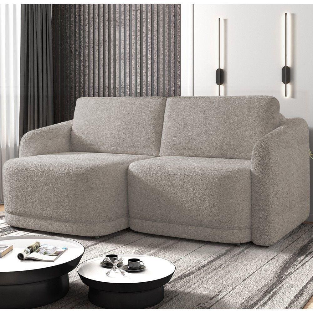 Sofá Cama Casal Para Sala 236cm Polska K04 Bouclê Bege Escuro - Mpozenato