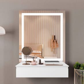 Penteadeira Camarim 1 Gaveta Paris Com Espelho Led Mavaular Off White