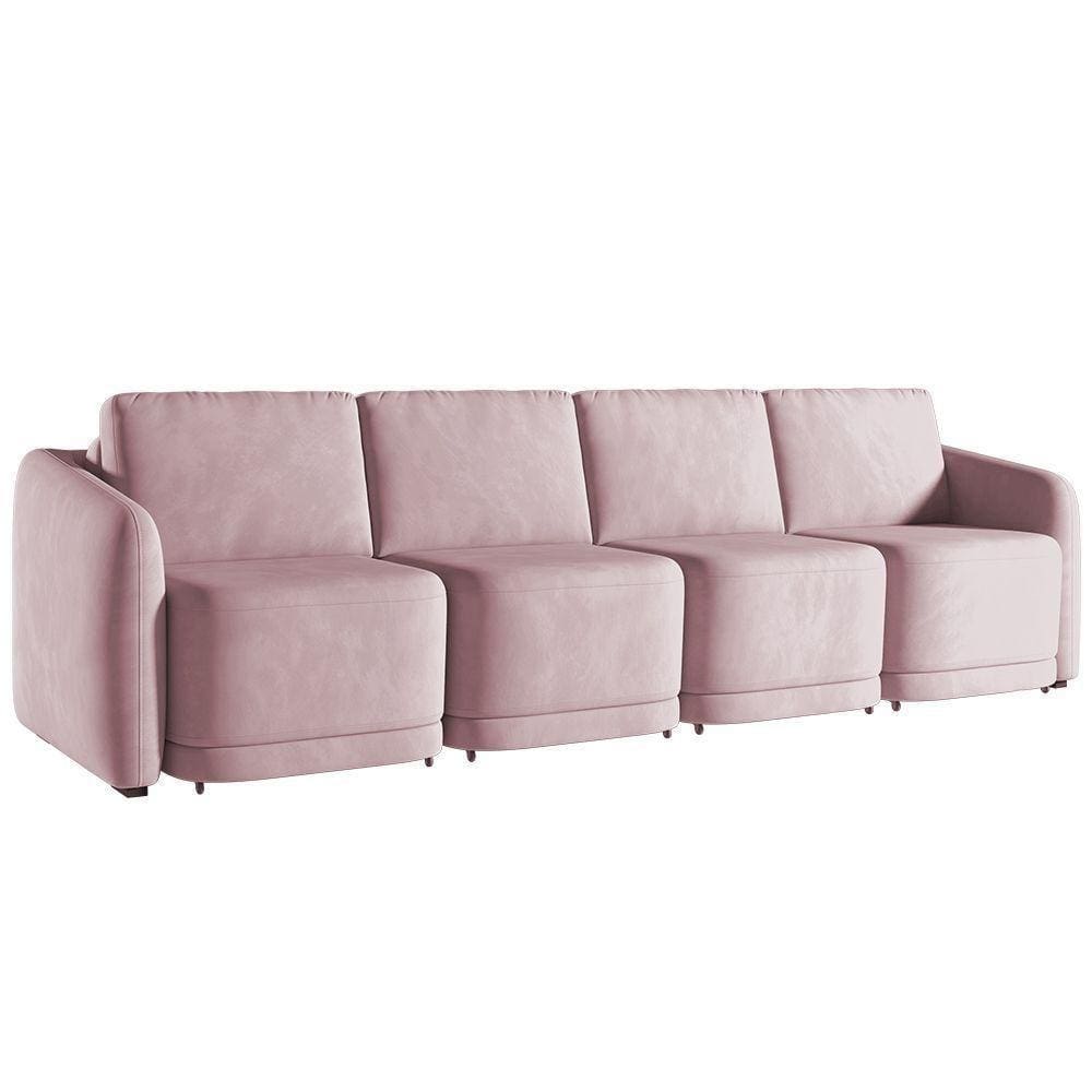 Sofá Cama Casal Para Sala 396cm Polska K04 Veludo Rosê - Mpozenato