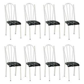 Kit 8 Cadeiras De Cozinha Alasca Estampado Preto Florido Pés De Ferro Branco - Pallazio