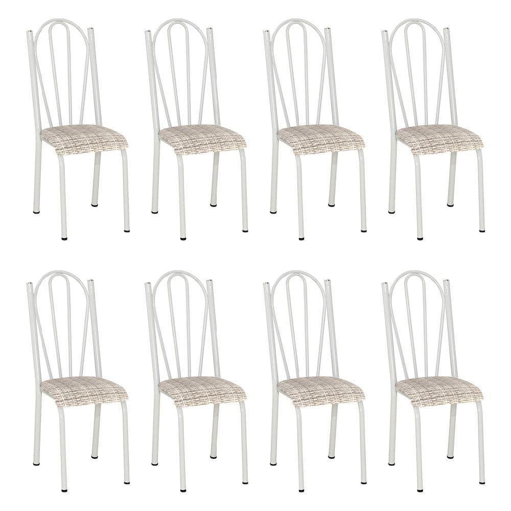 Kit 8 Cadeiras De Cozinha Alasca Estampado Rattan Pés De Ferro Branco - Pallazio