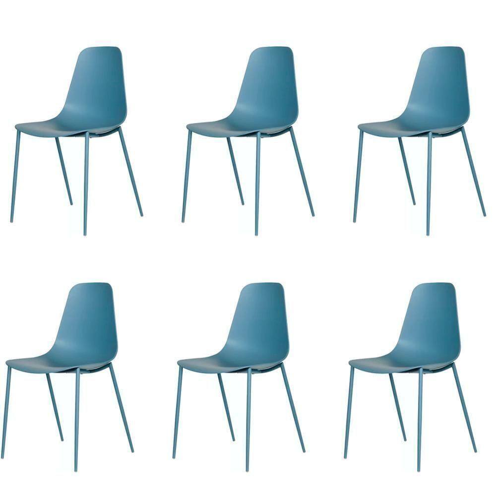 Kit 6 CadeirasAbi Fratini Polipropileno Azul Sonho Distante Base Em Aço Com Pintura Epóx Azul