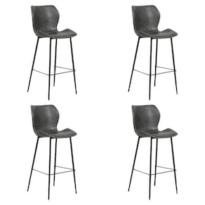 Kit 4 Banquetas Alta Com Encosto Para Bancada Cozinha Penha R02 Pu Cinza Chumbo - Mpozenato