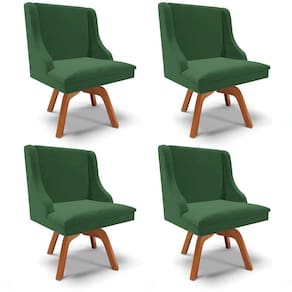 Kit 4 Cadeiras Estofadas Base Giratória De Madeira Lia Veludo Verde Esmeralda - Ibiza