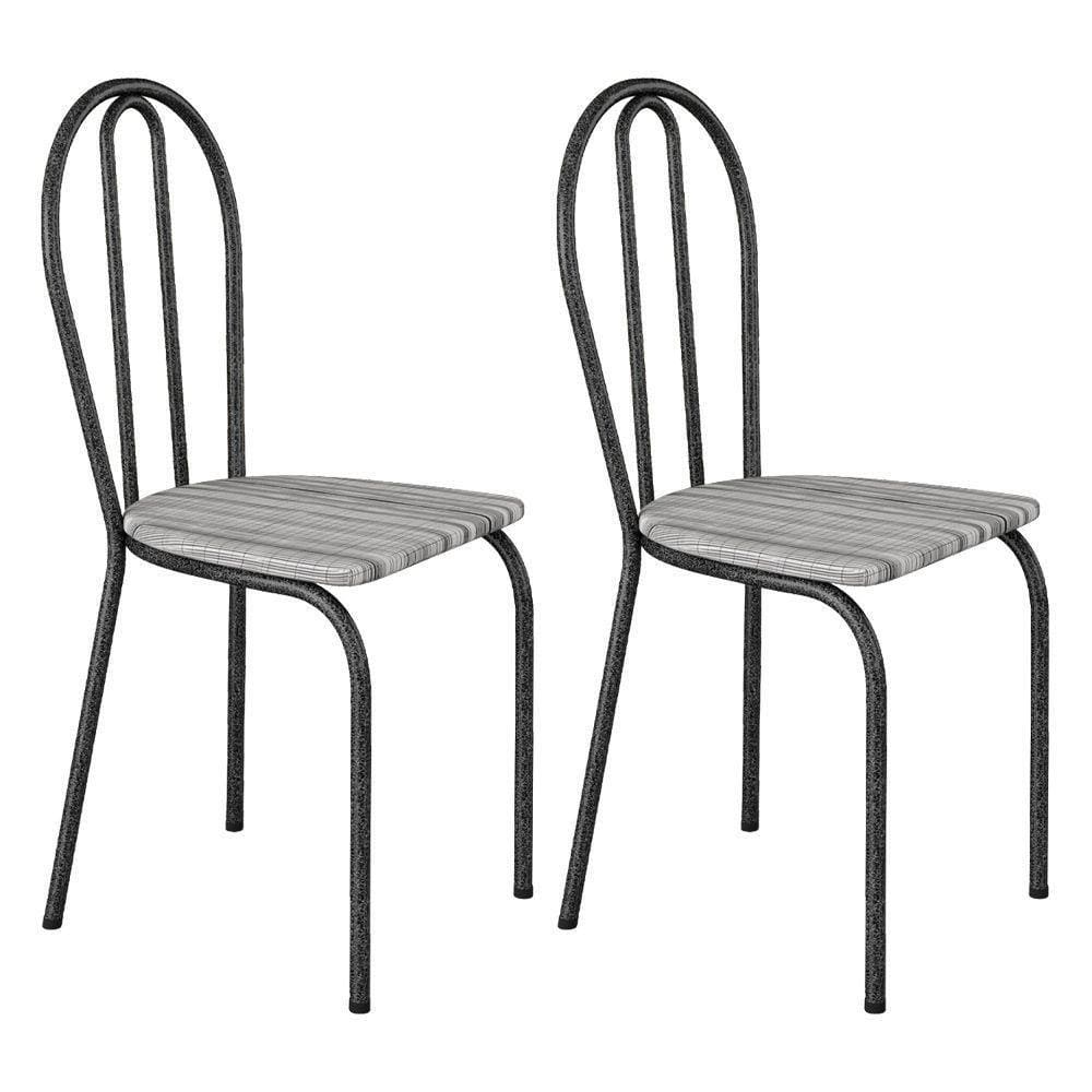 Kit 2 Cadeiras De Cozinha Texas Estampado Linho Pés De Ferro Cromo Preto - Pallazio