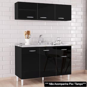 Armário Aéreo Com Balcão Gabinete De Pia 120cm Sem Tampo Classic P11 Preto - Mpozenato