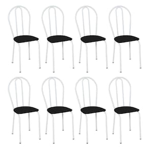 Kit 8 Cadeiras De Cozinha Texas Liso Preto Pés De Ferro Branco - Pallazio