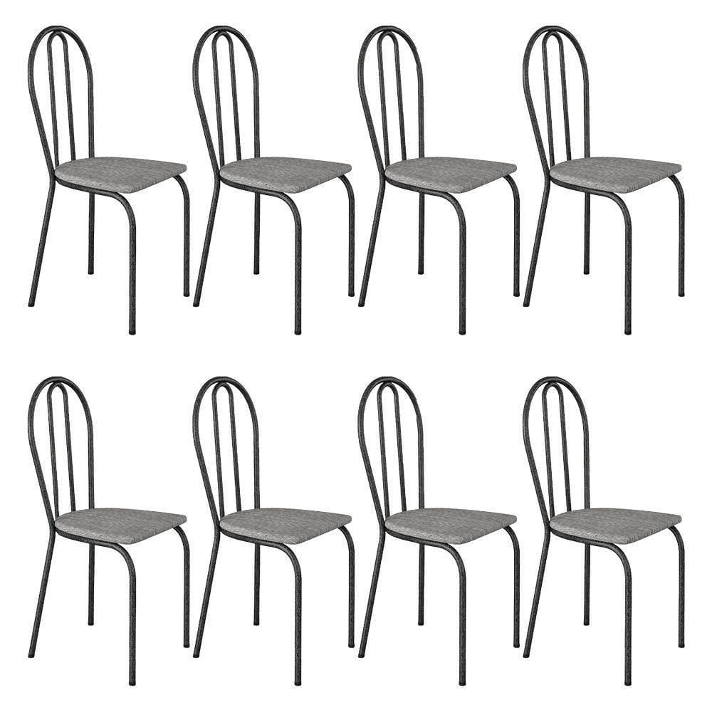 Kit 8 Cadeiras De Cozinha Texas Estampado Grafiato Pés De Ferro Cromo Preto - Pallazio