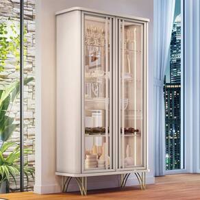 Cristaleira Decorativo Com Led Portas De Vidro Texas Off White G26 - Gran Belo