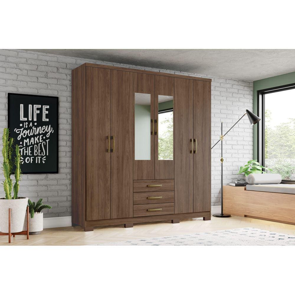 Guarda-Roupa Caju 06 Pts. C/ Espelho Castanho - Henn