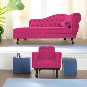 Kit Diva Recamier Diana 185Cm Lado Esquerdo E 01 Poltrona Classic Suede - Doce Sonho Móveis Pink