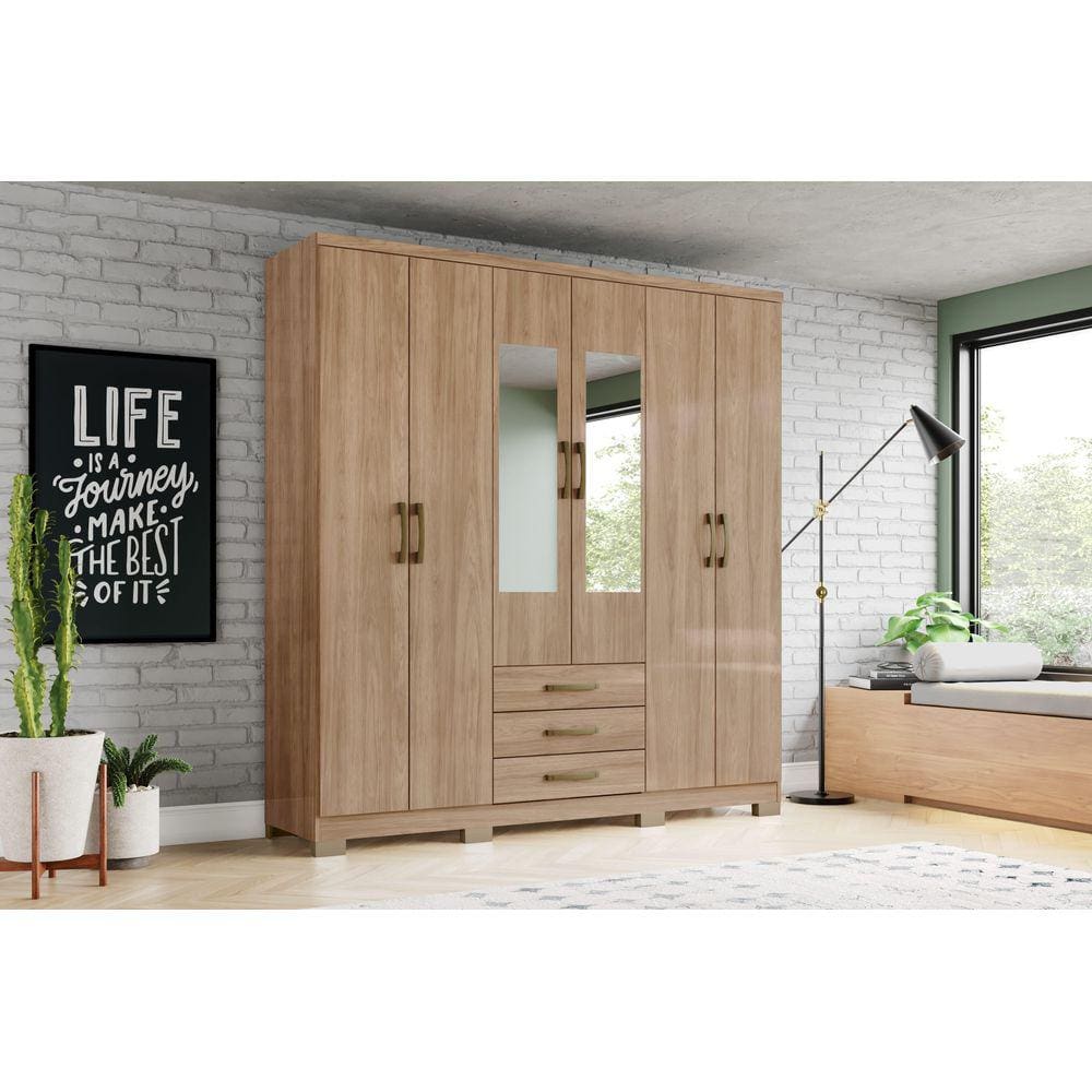 Guarda-Roupa Caju 06 Pts. C/ Espelho Jequitibá Brilho - Henn