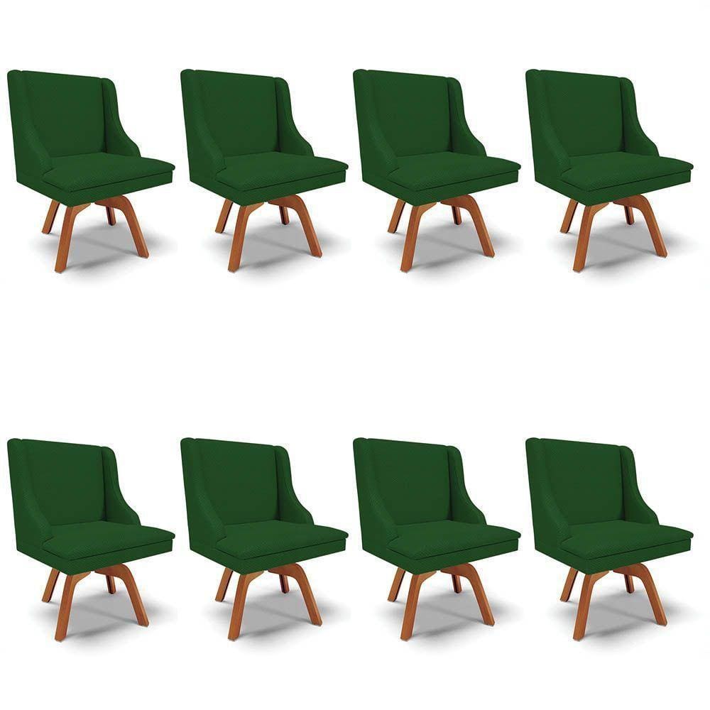 Kit 8 Cadeiras Estofadas Base Giratória De Madeira Lia Veludo Verde Luxo - Ibiza