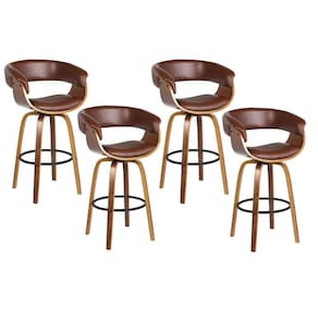 Kit 4 Banquetas Giratória Alta Com Encosto Base Madeira Ravi R02 Pu Marrom - Mpozenato