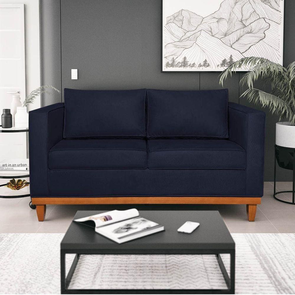 Sofá 2 e 3 Lugares Europa 180cm Conforto e Elegância Corano Azul Marinho