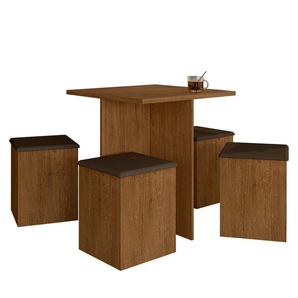Mesa Com 4 Banquetas Calgary Freijó/Suede Marrom - Móveis Arapongas