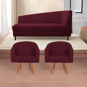 Kit Diva Recamier Heitor 160Cm Lado Esquerdo E 02 Poltronas Luiza Suede - Doce Sonho Móveis Bordô