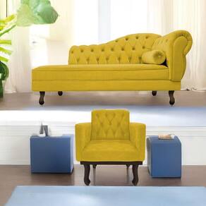 Kit Diva Recamier Diana 160Cm Lado Esquerdo E 01 Poltrona Classic Suede - Doce Sonho Móveis Amarelo