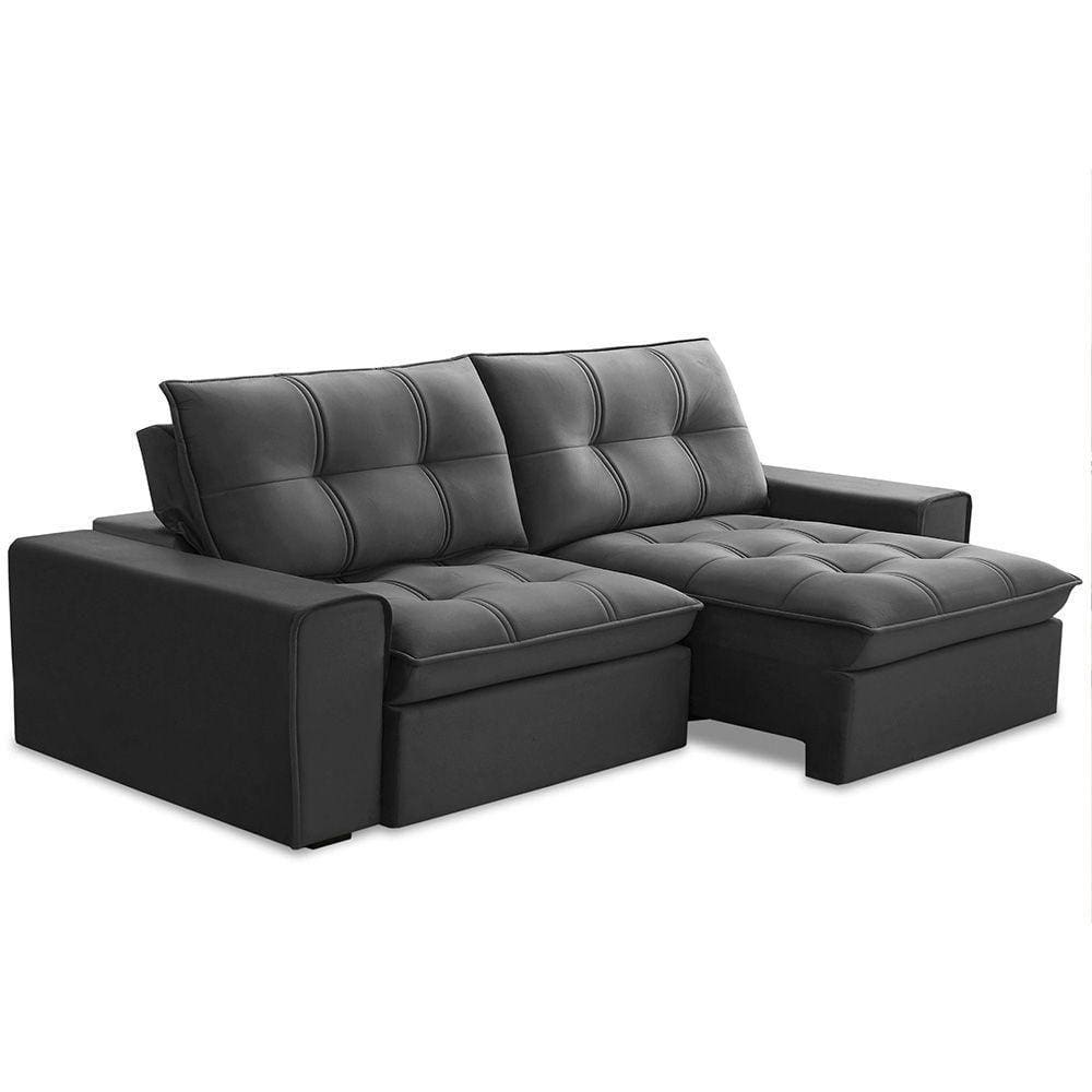 Sofá Retrátil Reclinável 3 Lugares 210Cm Argon F05 Veludo Grafite - Mpozenato