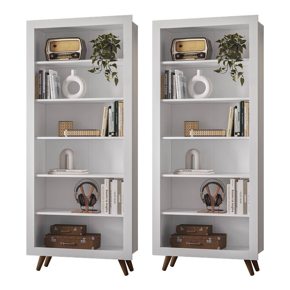 Kit com 02 Estantes Livreiros Retrô 4430 Qmovi Branco