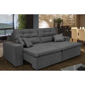 Sofá Cairo 2,32m Retrátil, Reclinável Tecido Suede Cinza