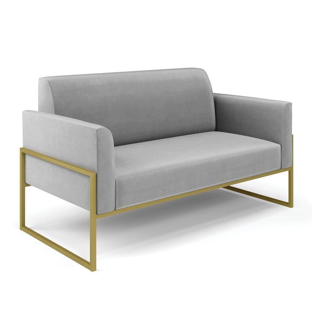 Sofá Namoradeira Base Industrial Alta Dourado Marisa Suede Cinza D03 - D\`rossi
