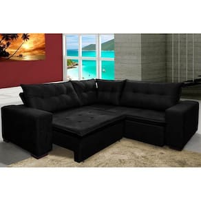 Sofá De Canto Retrátil, Reclinável, Molas Cama Inbox Oklahoma 2,40m X 2,40m Suede Velusoft Preto