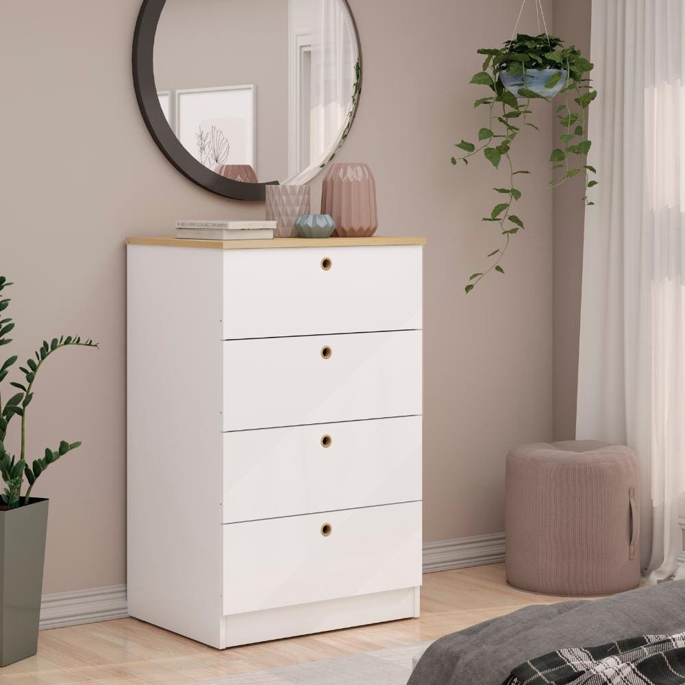 Comoda Simm 4 Gavetas Branco / Savana