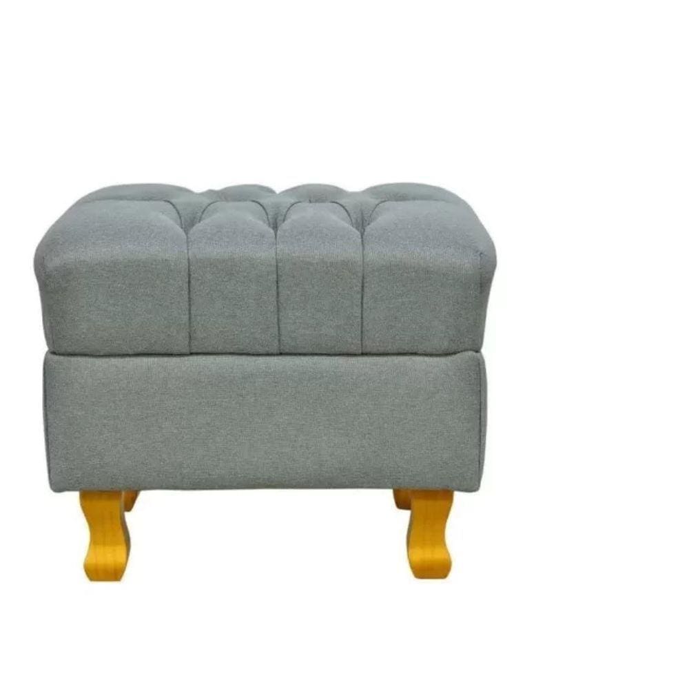 Puff Decorativo Retrô Luis Xv Quadrado Em Capitonê Linho