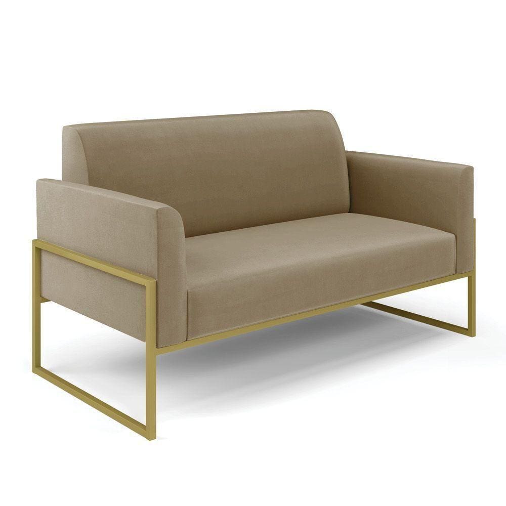 Sofá Namoradeira Base Industrial Alta Dourado Marisa Suede Marrom Rato D03 - D\`rossi
