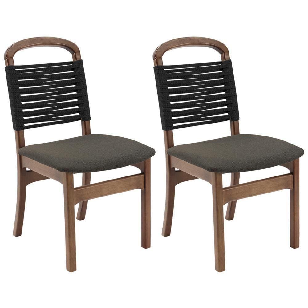 Kit 2 Cadeira Decorativa Vinil Corda Nautica Preto Pes Madeira Pinhao Nacc Vinil Preto