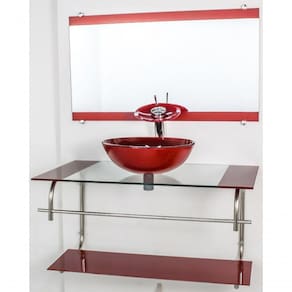 Gabinete De Vidro Inox 90cm Cuba Redonda Vermelho Cereja