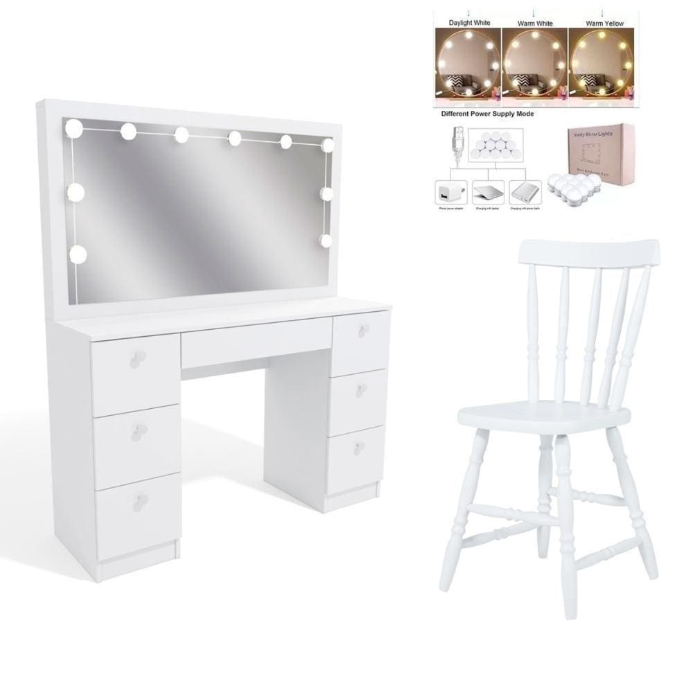 Penteadeira Ditália 7gavetas C/cadeira + Kit Luz Pe-80 Branco
