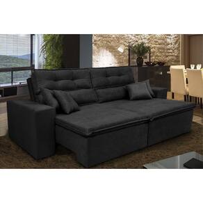 Sofá Cairo 2,32m Retrátil, Reclinável Tecido Suede Preto