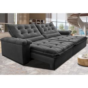 Sofá Retrátil E Reclinável 2,15M Cama Inbox Big Fresh Com SoftgelD40 Velupluma Cinza
