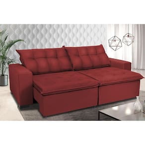 Sofá Retrátil E Reclinavel Oklahoma 2,62 Mts Com Molas E Pillow No Assento Tecido Suede Vermelho