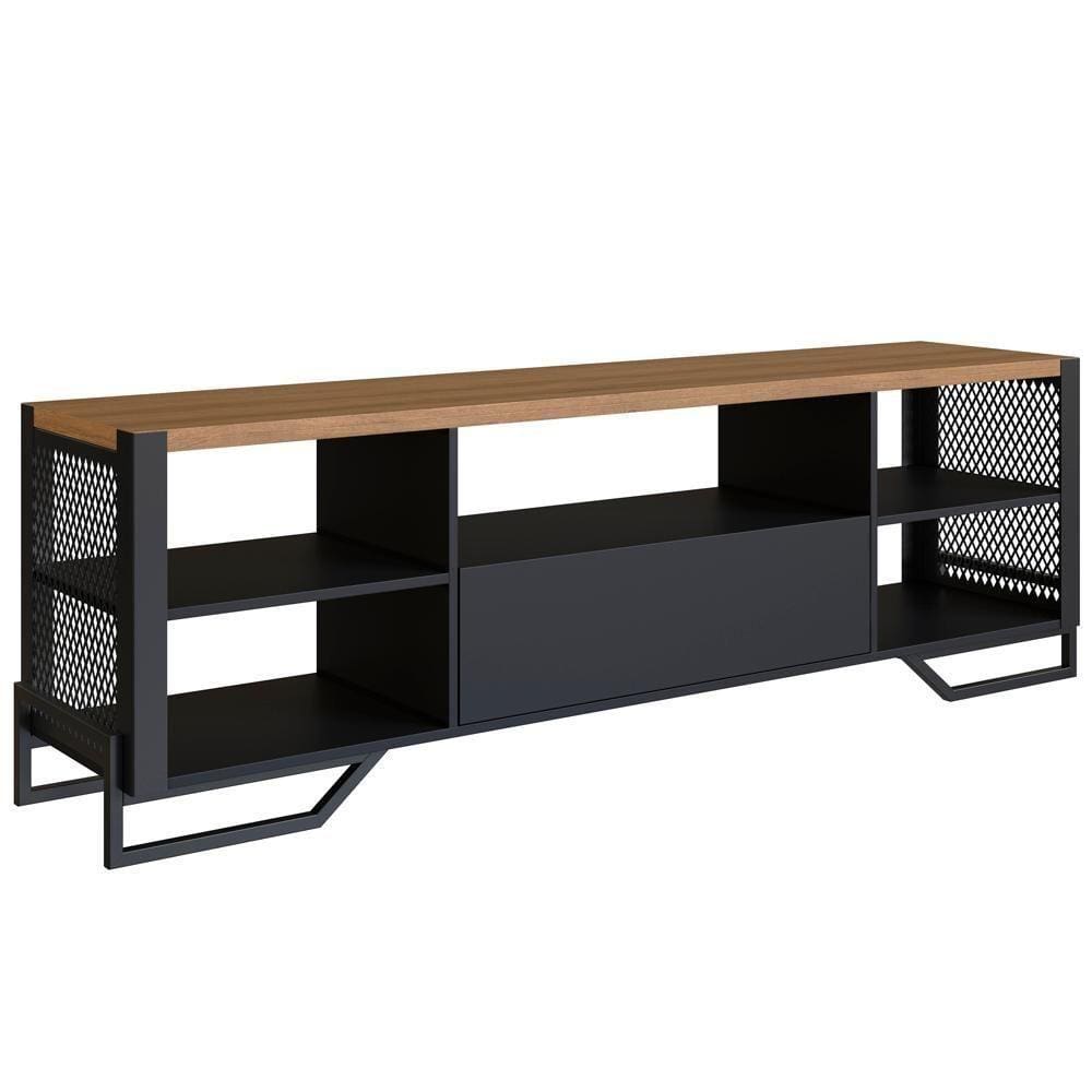 Rack Industrial 180 Cm Gaveta E Tela Em Metal 1017 Preto Mell Pp Preto Mell