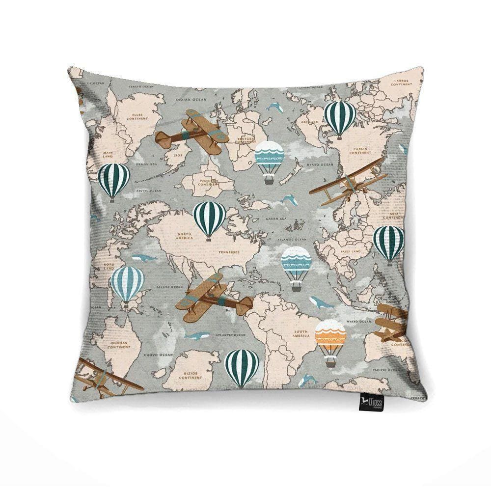 Capa Para Almofada Tecido Estampado Mapa Mundi