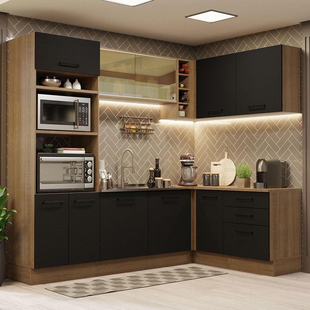 Cozinha Completa 399001 Com Armário E Balcão Rustic/Preto