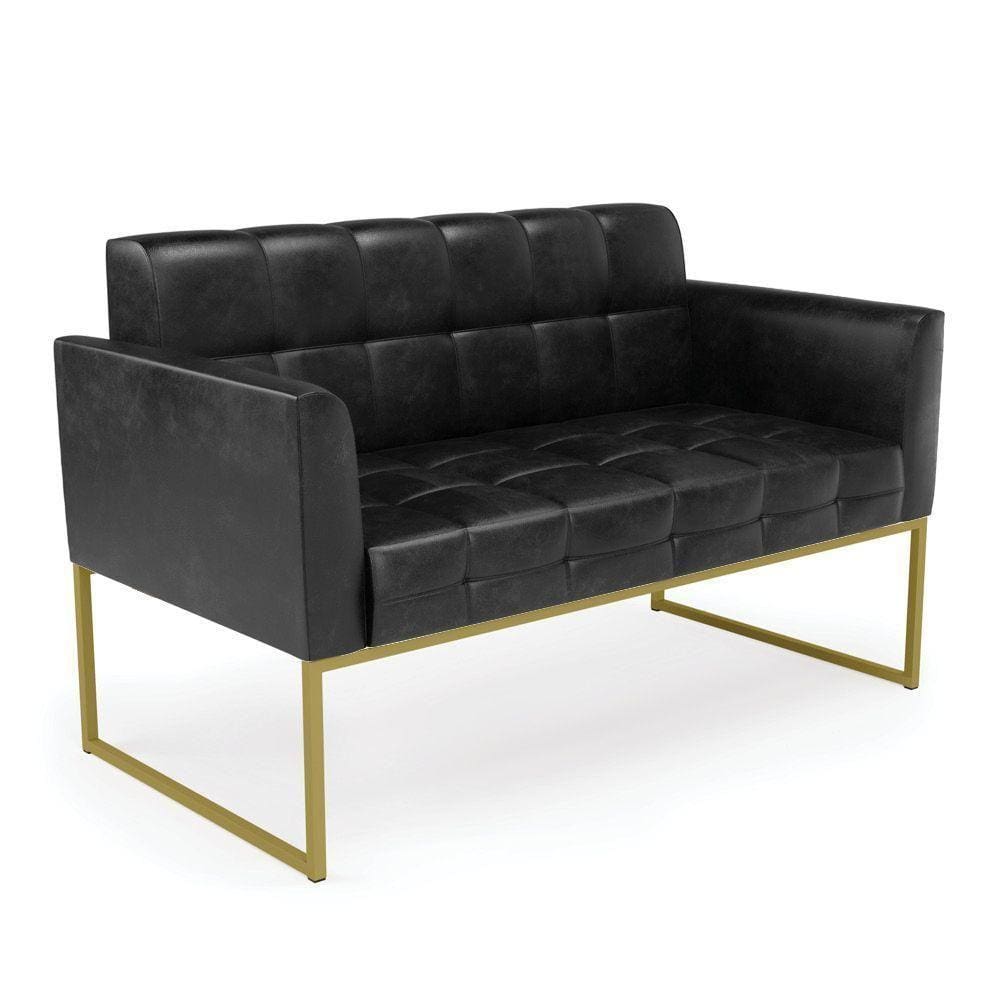 Sofá Namoradeira Elisa Corano Base Metálica Industrial Dourado - D`rossi Cor Preto