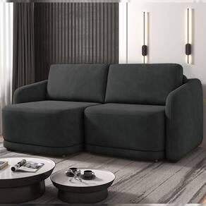 Sofá Cama Modulado Retrátil E Reclinável Varsóvia 216cm Veludo Cinza Chumbo G33 - Gran Belo